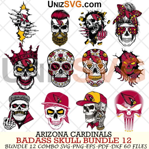 Arizona Cardinals Badass Skull Bundle SVG