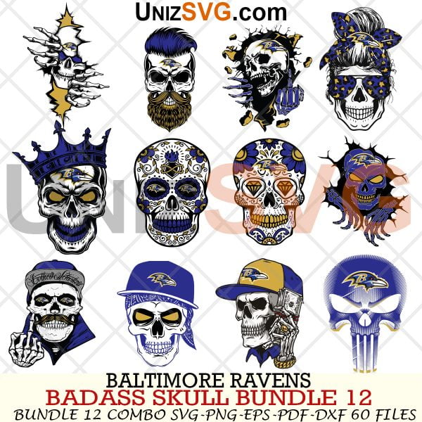 Baltimore Ravens Badass Skull Bundle SVG