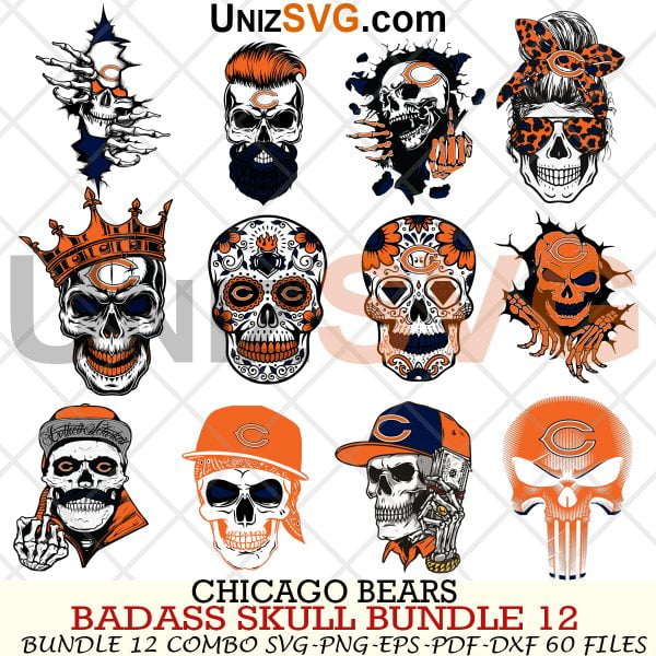 Chicago Bears Badass Skull Bundle SVG