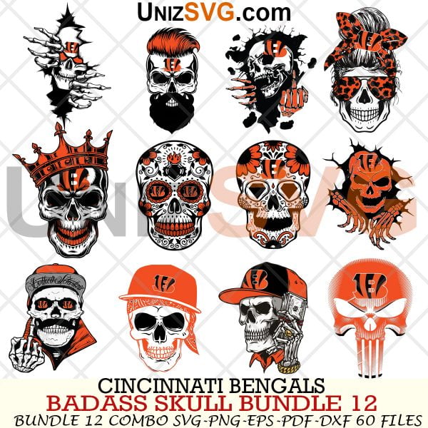 Cincinnati Bengals Badass Skull Bundle SVG