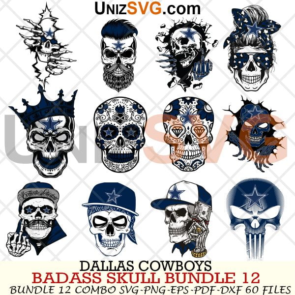 Dallas Cowboys Badass Skull Bundle SVG