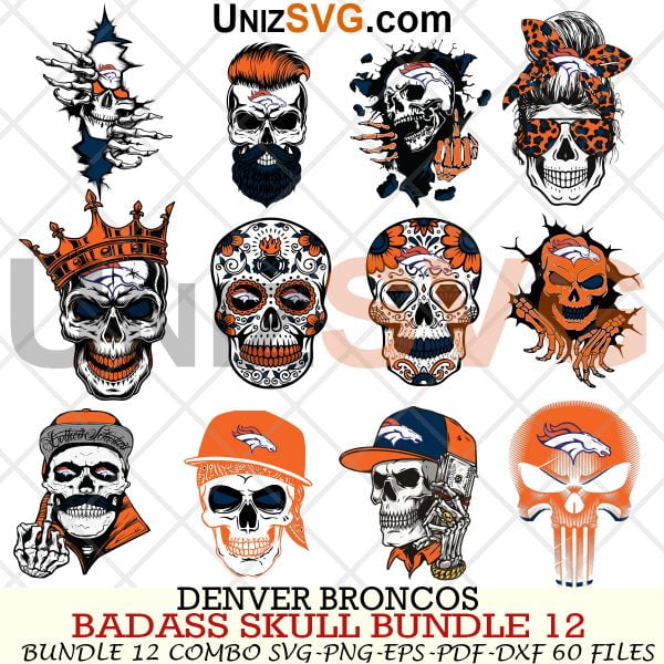 Denver Broncos Badass Skull Bundle SVG