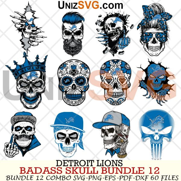 Detroit Lions Badass Skull Bundle SVG