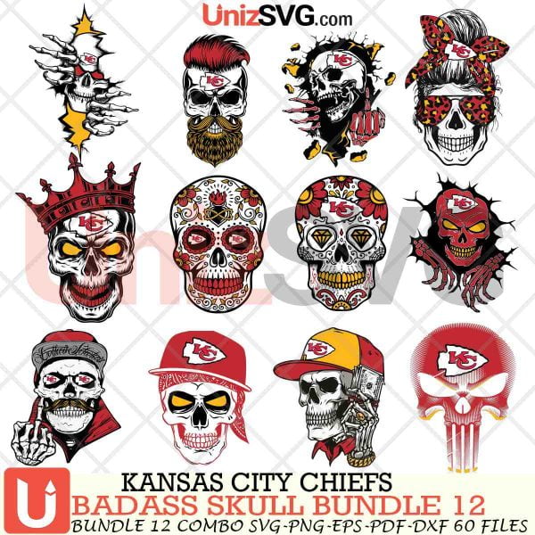 Kansas City Chiefs Badass Skull Bundle SVG