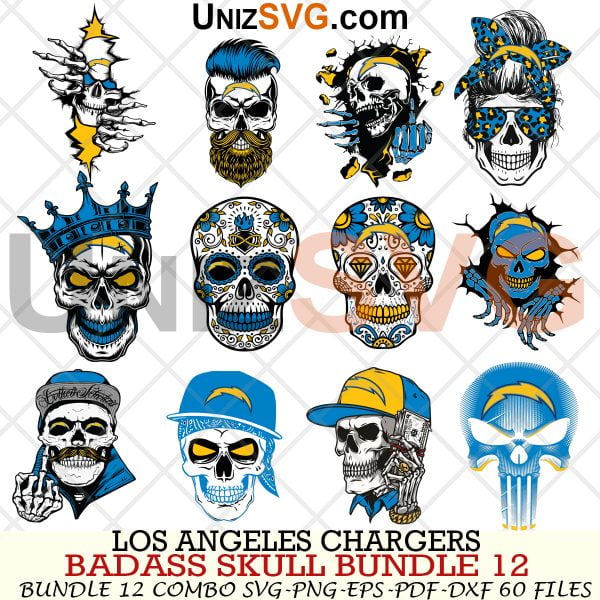 Los Angeles Chargers Badass Skull Bundle SVG