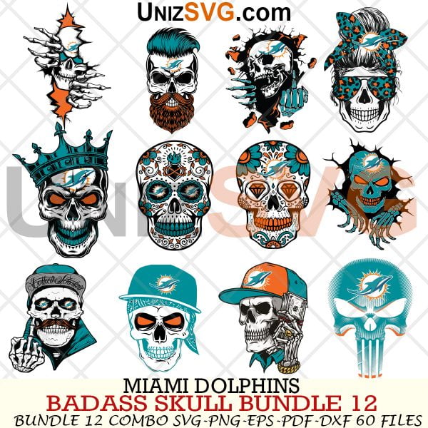 Miami Dolphins Badass Skull Bundle SVG