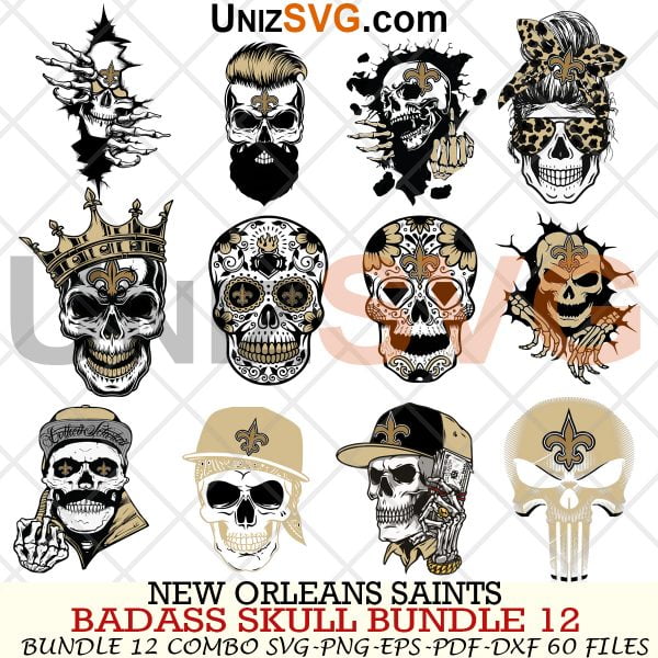 New Orleans Saints Badass Skull Bundle SVG