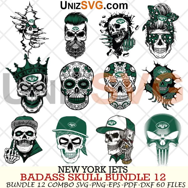 New York Jets Badass Skull Bundle SVG