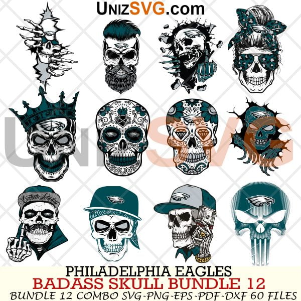 Philadelphia Eagles Badass Skull Bundle SVG