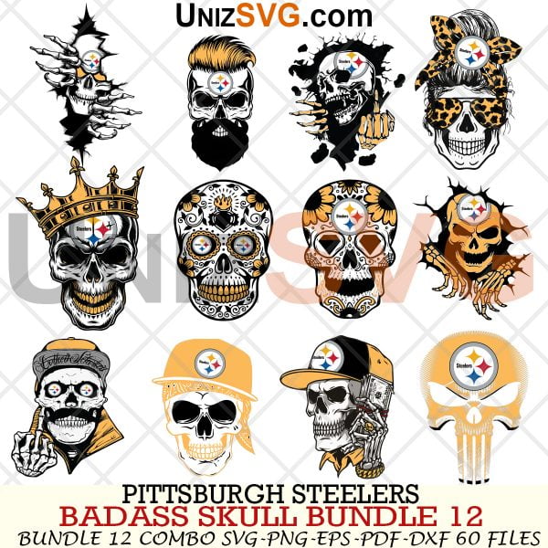 Pittsburgh Steelers Badass Skull Bundle SVG