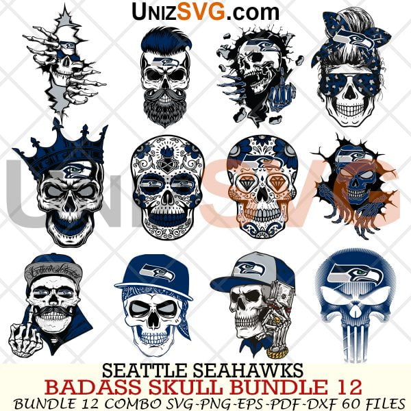 Seattle Seahawks Badass Skull Bundle SVG