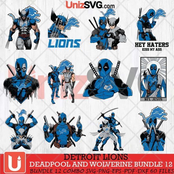 Detroit Lions Deadpool And Wolverine SVG