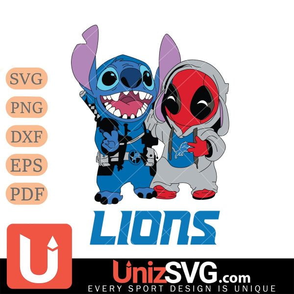 Detroit Lions Stitch And Deadpool Cute