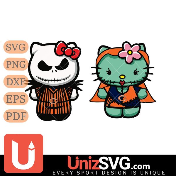 Chicago Bears Hello Kitty Jack Skellington & Sally Horror