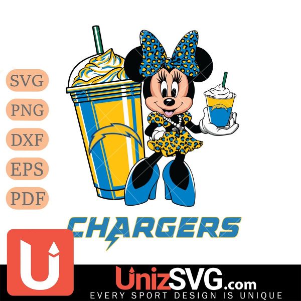 Los Angeles Chargers Minnie Mouse Fan And Coffee