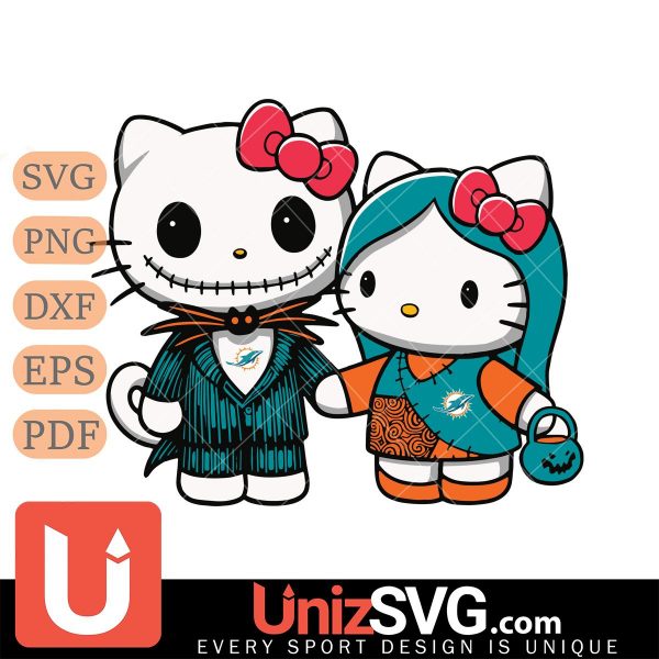 Miami Dolphins Hello Kitty Skellington & Sally Horror