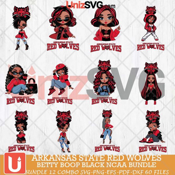 Arkansas State Red Wolves Betty Boop Black NCAA bundle 12