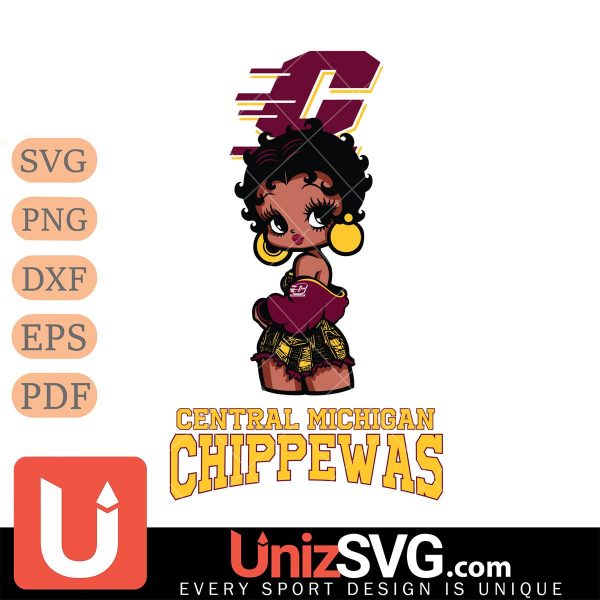 Central Michigan Chippewas Betty Boop Black Fan Girl