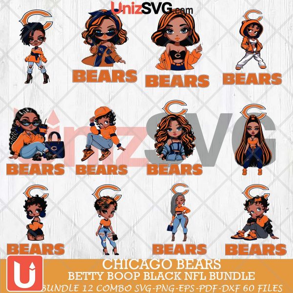 Chicago Bears Betty Boop Black NFL bundle 12