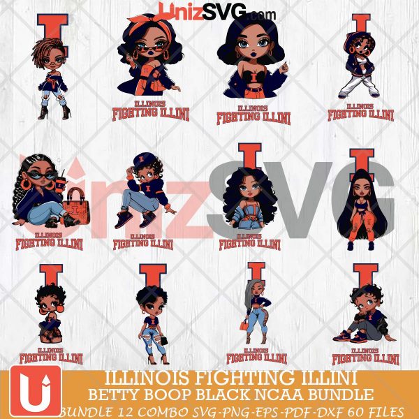 Illinois Fighting Illini Betty Boop Black NCAA bundle 12