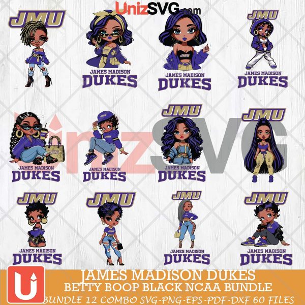 James Madison Dukes Betty Boop Black NCAA bundle 12