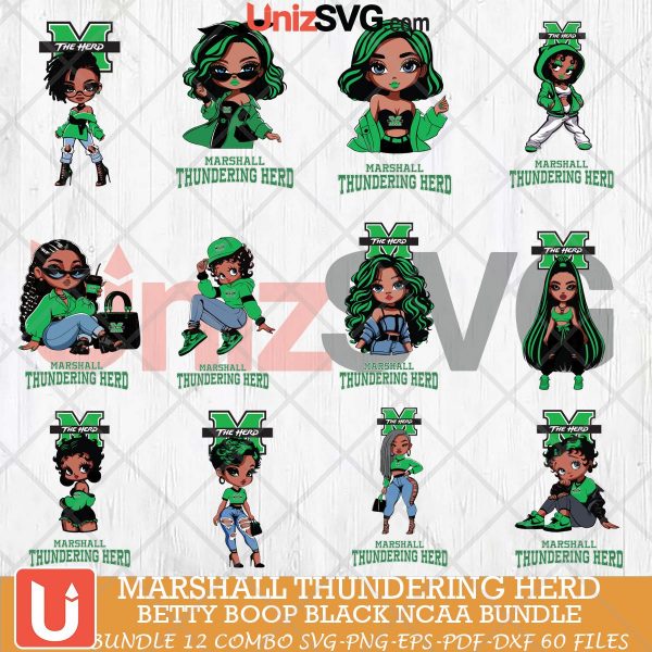 Marshall Thundering Herd Betty Boop Black NCAA bundle 12