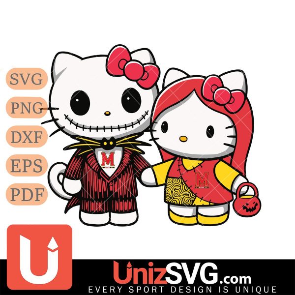 Maryland Terrapins Hello Kitty Skellington & Sally Horror