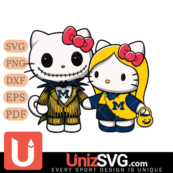 Michigan Wolverines Hello Kitty Skellington & Sally Horror