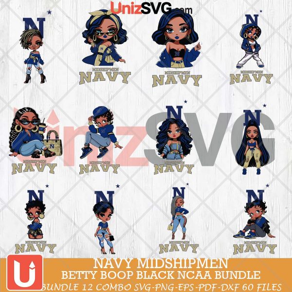 Navy Midshipmen Betty Boop Black NCAA bundle 12