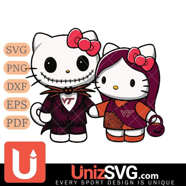 Virginia Tech Hokies Hello Kitty Skellington & Sally Horror