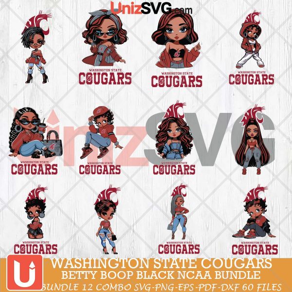 Washington State Cougars Betty Boop Black NCAA bundle 12