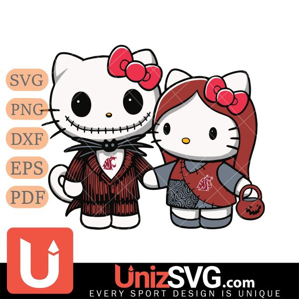 Washington State Cougars Hello Kitty Skellington & Sally Horror