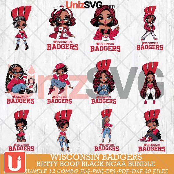 Wisconsin Badgers Betty Boop Black NCAA bundle 12